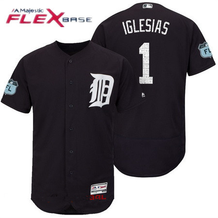 Men's Detroit Tigers #1 Jose Iglesias Navy Blue 2017 Spring Training Stitched MLB Majestic Flex Base Jersey