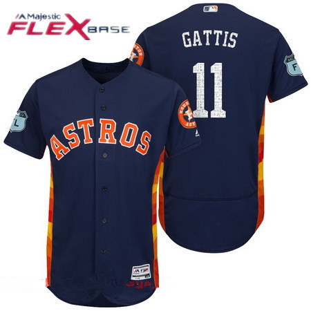 Men's Houston Astros #11 Evan Gattis Navy Blue 2017 Spring Training Stitched MLB Majestic Flex Base Jersey