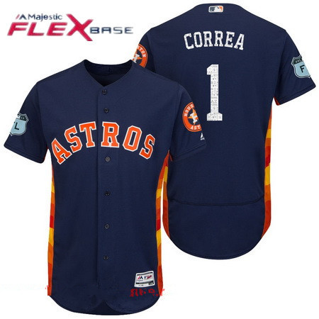 Men's Houston Astros #1 Carlos Correa Navy Blue 2017 Spring Training Stitched MLB Majestic Flex Base Jersey