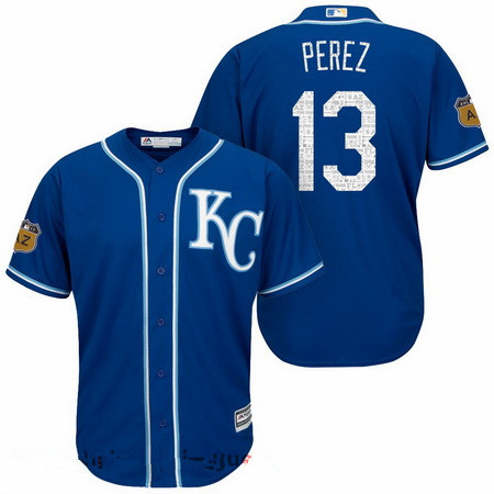 Men's Kansas City Royals #13 Salvador Perez Royal Blue 2017 Spring Training Stitched MLB Majestic Cool Base Jersey