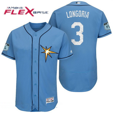 Men's Tampa Bay Rays #3 Evan Longoria Light Blue 2017 Spring Training Stitched MLB Majestic Flex Base Jersey