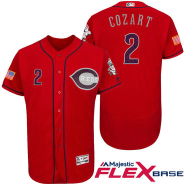 Men's Cincinnati Reds #2 Zack Cozart Red Stars & Stripes Fashion Independence Day Stitched MLB Majestic Flex Base Jersey