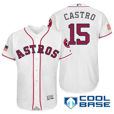 Men's Houston Astros #15 Jason Castro White Stars & Stripes Fashion Independence Day Stitched MLB Majestic Cool Base Jersey