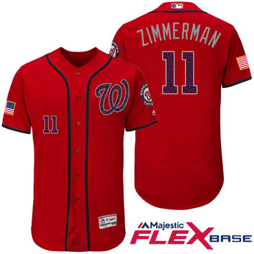 Men's Washington Nationals #11 Ryan Zimmerman Red Stars & Stripes Fashion Independence Day Stitched MLB Majestic Flex Base Jersey