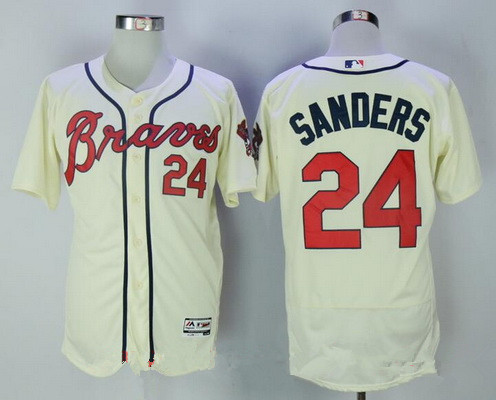 Men's Atlanta Braves #24 Deion Sanders Retired Cream Stitched MLB Majestic Flex Base Jersey