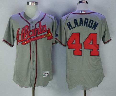 Men's Atlanta Braves #44 Hank Aaron Retired Gray Road Stitched MLB Majestic Flex Base Jersey