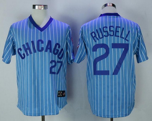 Men's Chicago Cubs #27 Addison Russell Light Blue Pullover 1988 Cooperstown Collection Stitched MLB Jersey By Majestic