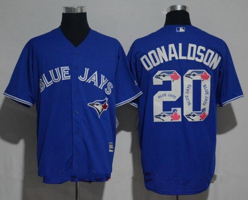 Men's Toronto Blue Jays #20 Josh Donaldson Royal Blue Team Logo Ornamented Stitched MLB Majestic Cool Base Jersey