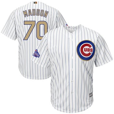 Men's Chicago Cubs #70 Joe Maddon White World Series Champions Gold Stitched MLB Majestic 2017 Cool Base Jersey