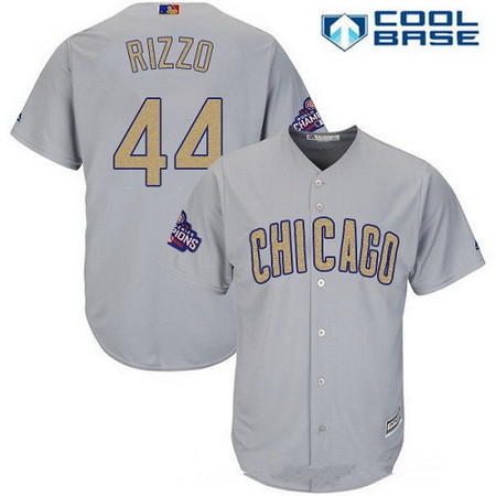 Men's Chicago Cubs #44 Anthony Rizzo Gray World Series Champions Gold Stitched MLB Majestic 2017 Cool Base Jersey