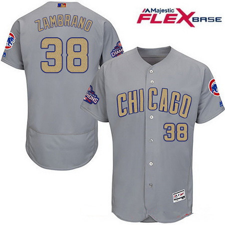 Men's Chicago Cubs #38 Carlos Zambrano Gray World Series Champions Gold Stitched MLB Majestic 2017 Flex Base Jersey