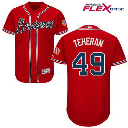 Men's Atlanta Braves #49 Julio Teheran Red Alternate Stitched MLB Majestic Flex Base Jersey