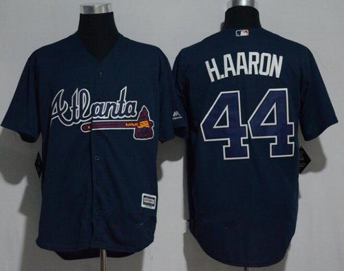 Men's Atlanta Braves #44 Hank Aaron Retired Navy Blue Stitched MLB Majestic Cool Base Jersey