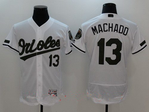 Men's Baltimore Orioles #13 Manny Machado White With Green Memorial Day Stitched MLB Majestic Flex Base Jersey