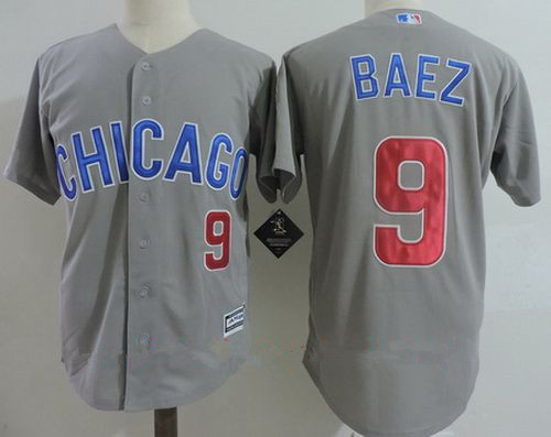 Men's Chicago Cubs #9 Javier Baez Gray Road with Small Number Stitched MLB Majestic Cool Base Jersey