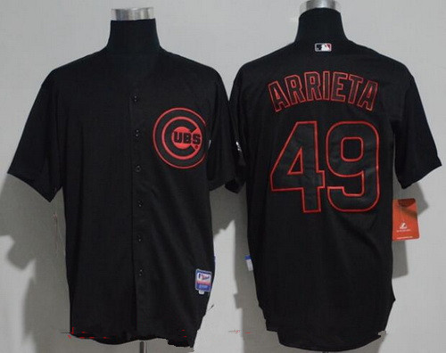 Men's Chicago Cubs #49 Jake Arrieta Lights Out Black Pinstripe Stitched MLB Majestic Cool Base Jersey