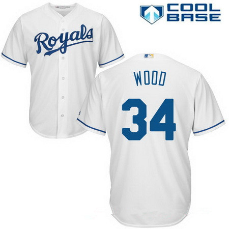 Men's Kansas City Royals #34 Travis Wood White Home Stitched MLB Majestic Cool Base Jersey