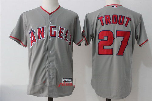 Men's Los Angeles Angels Of Anaheim #27 Mike Trout Gray Road Stitched MLB Majestic Cool Base Jersey