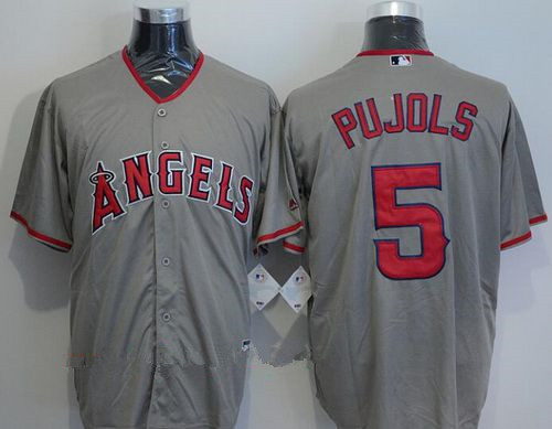 Men's Los Angeles Angels of Anaheim #5 Albert Pujols Gray Road Stitched MLB Majestic Cool Base Jersey