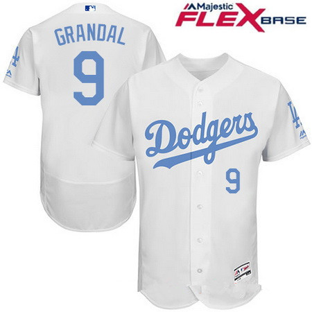 Men's Los Angeles Dodgers #9 Yasmani Grandal White 2016 Father's Day Stitched MLB Majestic Flex Base Jersey