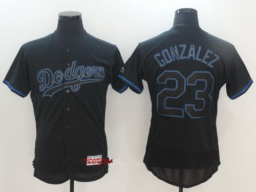 Men's Los Angeles Dodgers #23 Adrian Gonzalez Lights Out Black Fashion Stitched MLB Majestic Flex Base Jersey