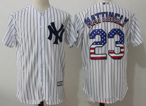 Men's New York Yankees #23 Don Mattingly White USA Flag Fashion Stitched MLB Majestic Cool Base Jersey