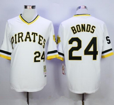 Men's Pittsburgh Pirates #24 Barry Bonds White Pullover Throwback Stitched MLB Jersey By Mitchell & Ness