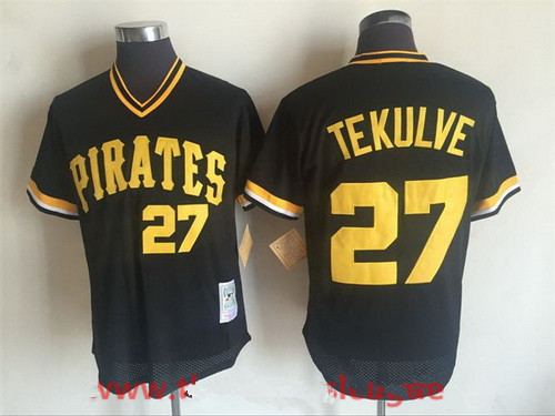 Men's Pittsburgh Pirates #27 Kent Tekulve Black Mesh Batting Practice Throwback Jersey By Mitchell & Ness