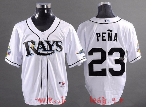 Men's Tampa Bay Rays #23 Carlos Pena White 2008 World Series Patch Stitched MLB Collection Jersey