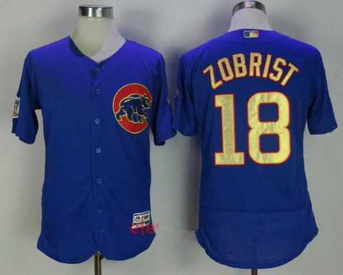 Men's Chicago Cubs #18 Ben Zobrist Royal Blue World Series Champions Gold Stitched MLB Majestic 2017 Flex Base Jersey