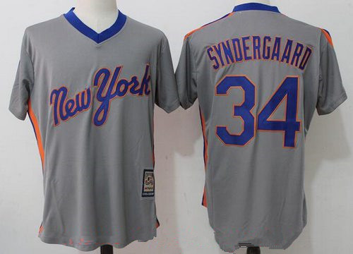 Men's New York Mets #34 Noah Syndergaard Gray Pullover Stitched MLB Majestic Cooperstown Collection Jersey