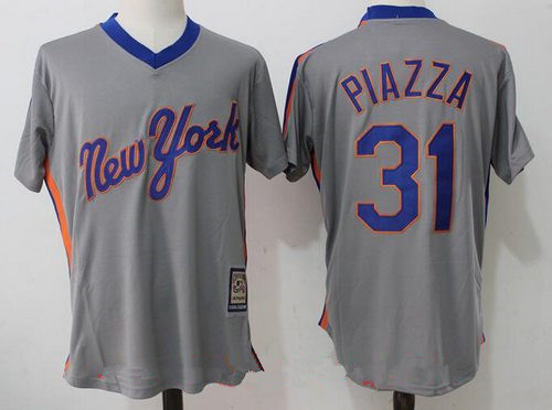 Men's New York Mets #31 Mike Piazza Retired Gray Pullover Stitched MLB Majestic Cooperstown Collection Jersey