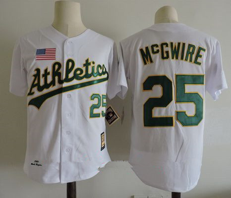 Men's Oakland Athletics #25 Mark Mcgwire White 1989 World Series Throwback Cooperstown Collection Stitched MLB Mitchell & Ness Jersey