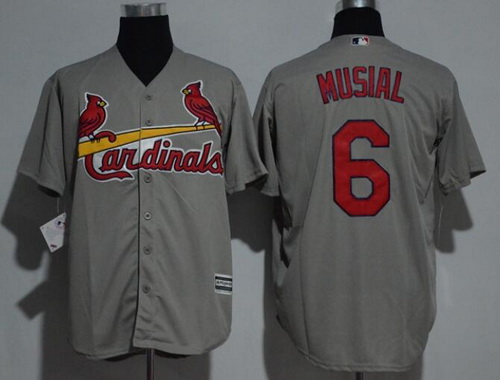 Men's St. Louis Cardinals #6 Stan Musial Retired Gray Road Stitched MLB Majestic Cool Base Jersey