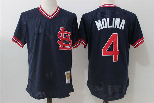 Men's St. Louis Cardinals #4 Yadier Molina Navy Blue Throwback Mesh Batting Practice Stitched MLB Mitchell & Ness Jersey