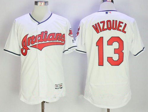 Men's Cleveland Indians #13 Omar Vizquel Retired White Home Stitched MLB Majestic Flex Base Jersey