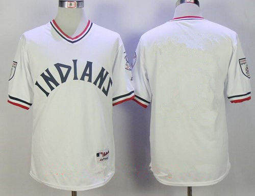 Men's Cleveland Indians Blank White Cooperstown Collection Stitched MLB Majestic Cool Base Jersey