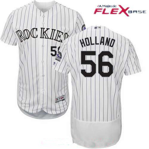 Men's Colorado Rockies #56 Greg Holland White Home Stitched MLB Majestic Flex Base Jersey