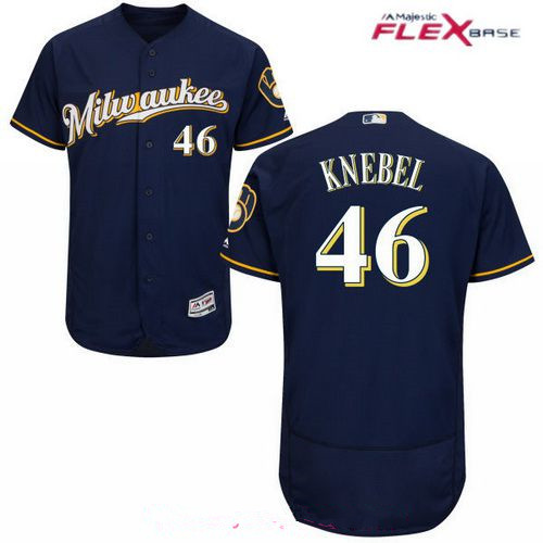 Men's Milwaukee Brewers #46 Corey Knebel Navy Blue Milwaukee Stitched MLB Majestic Flex Base Jersey