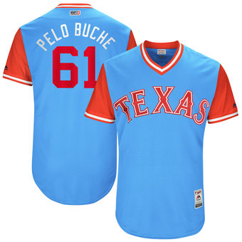 Men's Texas Rangers Robinson Chirinos Pelo Buche Majestic Light Blue 2017 Players Weekend Authentic Jersey