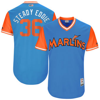 Men's Miami Marlins Edinson Volquez Steady Eddie Majestic Blue 2017 Players Weekend Authentic Jersey