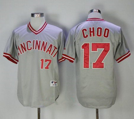 Men's Cincinnati Reds #17 Shin-Soo Choo Gray Pullover 2013 Cooperstown Collection Stitched MLB Majestic Jersey