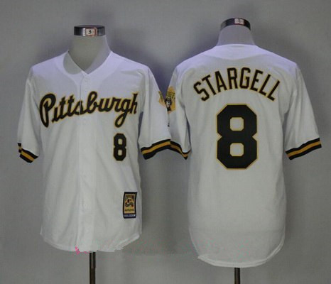 Men's Pittsburgh Pirates #8 Willie Stargell White Button 1987 Throwback Stitched MLB Mitchell & Ness Jersey