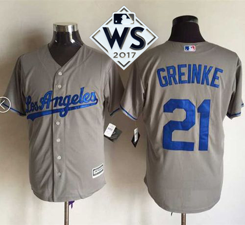 Men's Los Angeles Dodgers #21 Zack Greinke Grey New Cool Base 2017 World Series Bound Stitched MLB Jersey