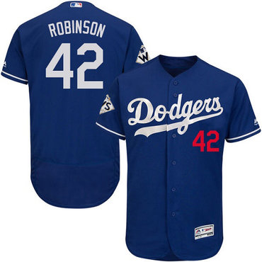 Men's Los Angeles Dodgers #42 Jackie Robinson Blue Flexbase Authentic Collection 2017 World Series Bound Stitched MLB Jersey