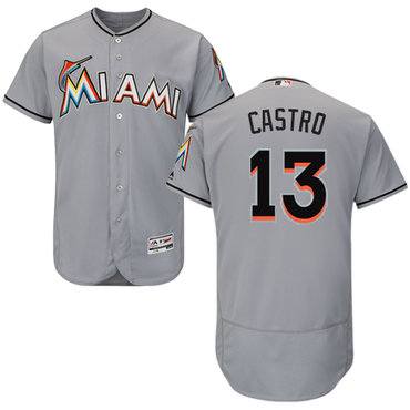 Miami marlins #13 Starlin Castro Grey Flexbase Authentic Collection Stitched MLB Jersey