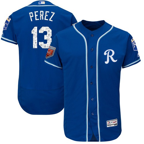 Kansas City Royals #13 Salvador Perez Royal Blue 2018 Spring Training Authentic Flex Base Stitched MLB Jersey