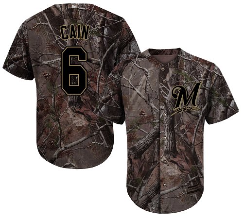 Milwaukee Brewers #6 Lorenzo Cain Camo Realtree Collection Cool Base Stitched MLB Jersey