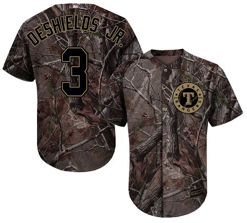 Texas Rangers #3 Delino DeShields Jr. Camo Realtree Collection Cool Base Stitched Baseball Jersey