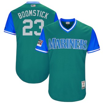 Men's Seattle Mariners #23 Nelson Cruz Boomstick Majestic Aqua 2018 Players' Weekend Authentic Jersey